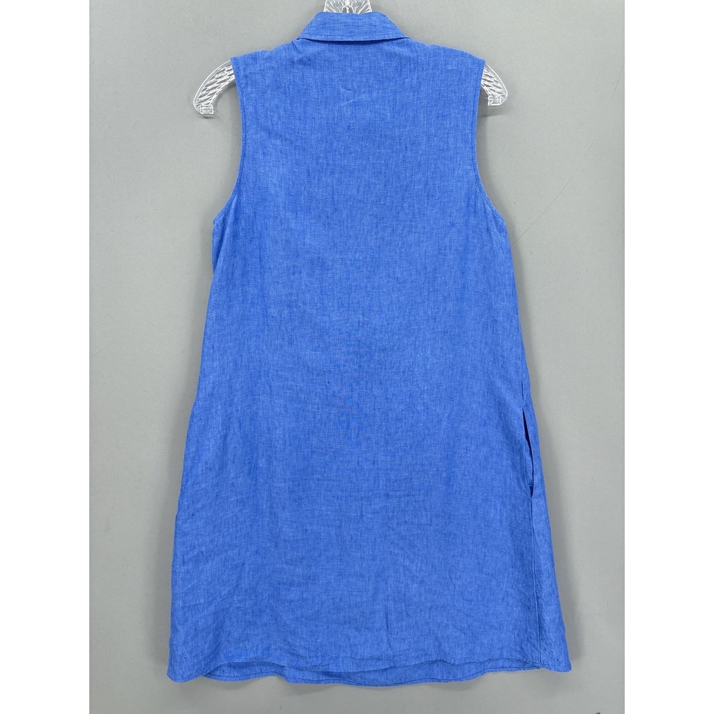 J McLaughlin Dress Small Blue Linen Sleeveless Shirt Collared Pockets Resort - Picture 9 of 10